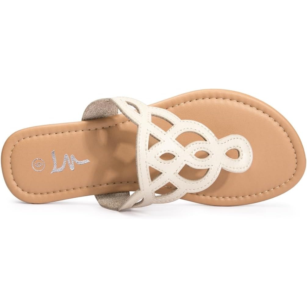 LM Womens Size 6 Cream Thong T-Strap Slip On Flat Flip Flop Sandals Shoes