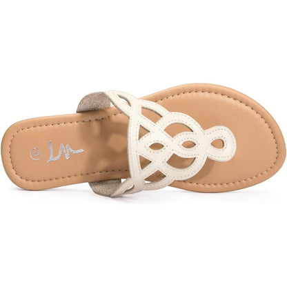 LM Womens Size 6 Cream Thong T-Strap Slip On Flat Flip Flop Sandals Shoes