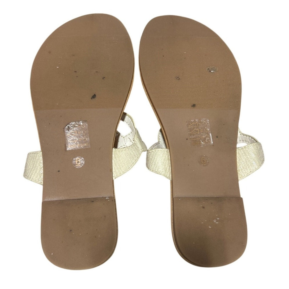LM Womens Size 6 Cream Thong T-Strap Slip On Flat Flip Flop Sandals Shoes