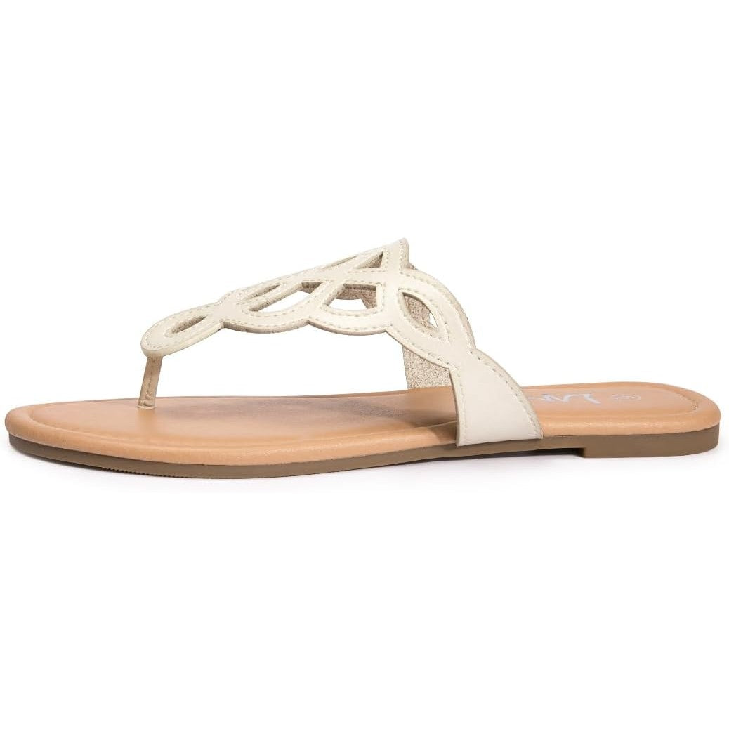 LM Womens Size 6 Cream Thong T-Strap Slip On Flat Flip Flop Sandals Shoes